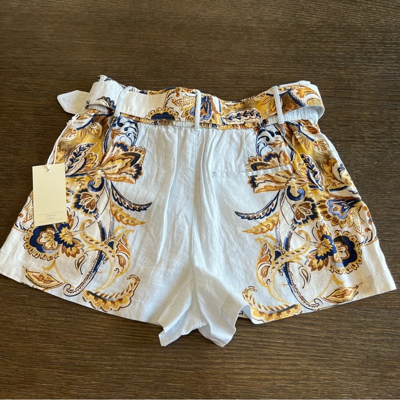 JOIE 100% Linen belted shorts, powder blue, bohemian floral print, size M NWT - Picture 4 of 16
